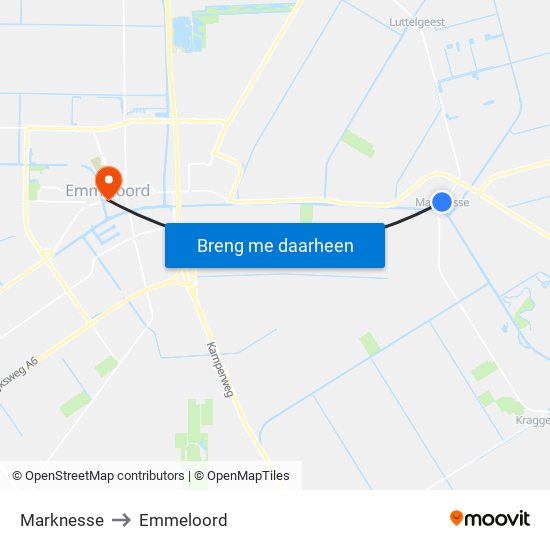 Marknesse to Emmeloord map