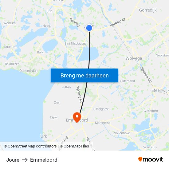 Joure to Emmeloord map