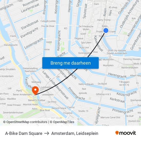A-Bike Dam Square to Amsterdam, Leidseplein map
