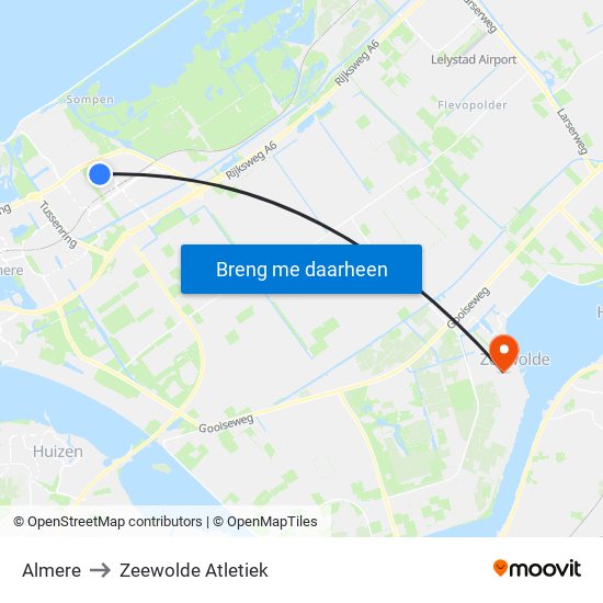 Almere to Zeewolde Atletiek map