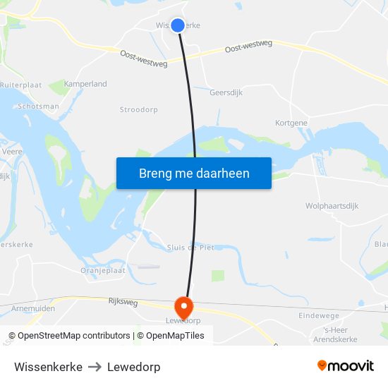 Wissenkerke to Lewedorp map