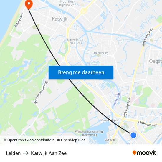 Leiden to Katwijk Aan Zee map