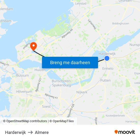 Harderwijk to Almere map