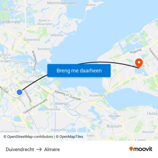 Duivendrecht to Almere map
