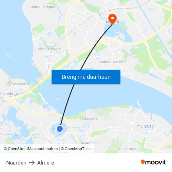 Naarden to Almere map