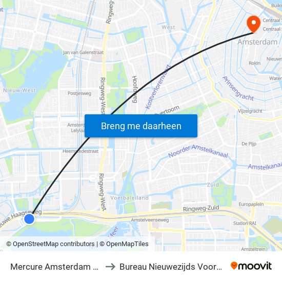 Mercure Amsterdam Airport to Bureau Nieuwezijds Voorburgwal map