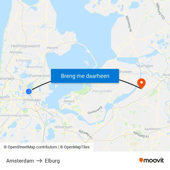 Amsterdam to Elburg map