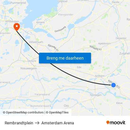 Rembrandtplein to Amsterdam Arena map