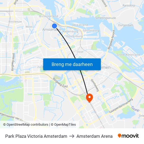 Park Plaza Victoria Amsterdam to Amsterdam Arena map