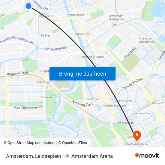Leidseplein to Amsterdam Arena map