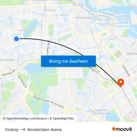 Osdorp to Amsterdam Arena map