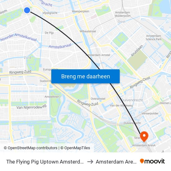 The Flying Pig Uptown Amsterdam to Amsterdam Arena map