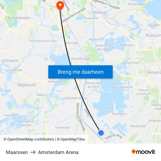 Maarssen to Amsterdam Arena map