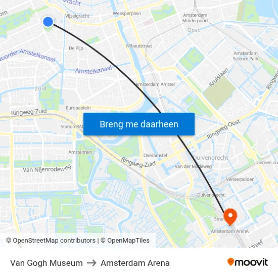 Van Gogh Museum to Amsterdam Arena map