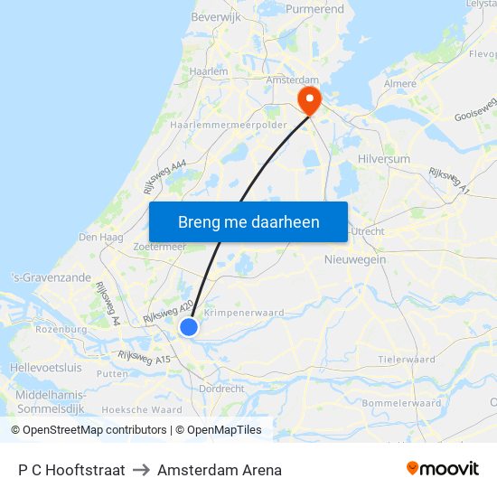 P C Hooftstraat to Amsterdam Arena map