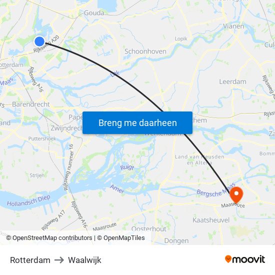 Rotterdam to Waalwijk map