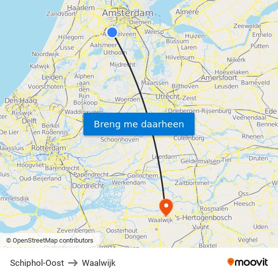 Schiphol-Oost to Waalwijk map