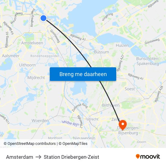 Amsterdam to Station Driebergen-Zeist map