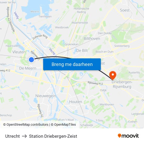 Utrecht to Station Driebergen-Zeist map