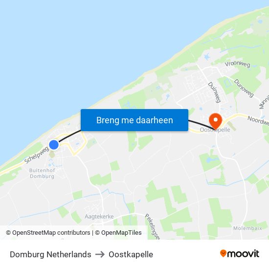Domburg Netherlands to Oostkapelle map