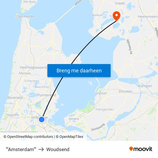 ""Amsterdam"" to Woudsend map