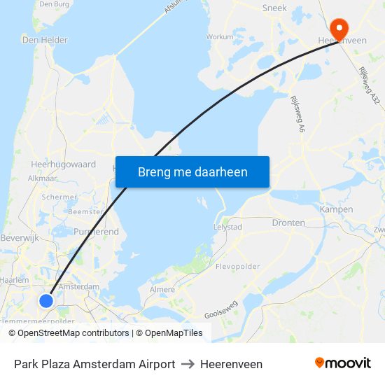 Park Plaza Amsterdam Airport to Heerenveen map