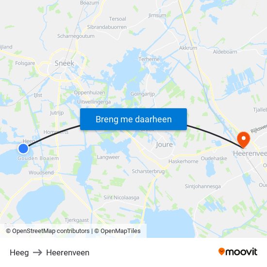 Heeg to Heerenveen map