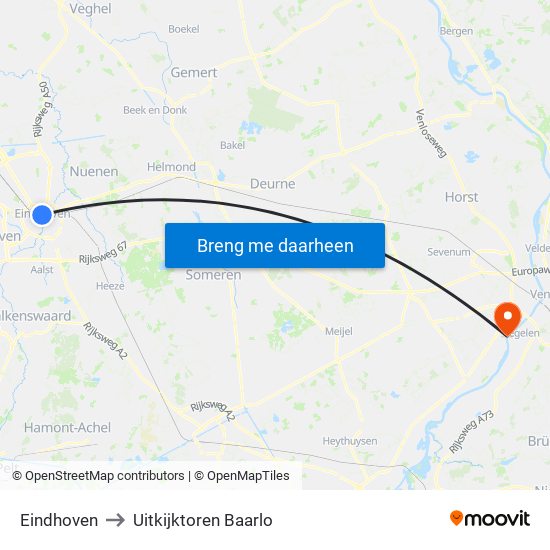 Eindhoven to Uitkijktoren Baarlo map