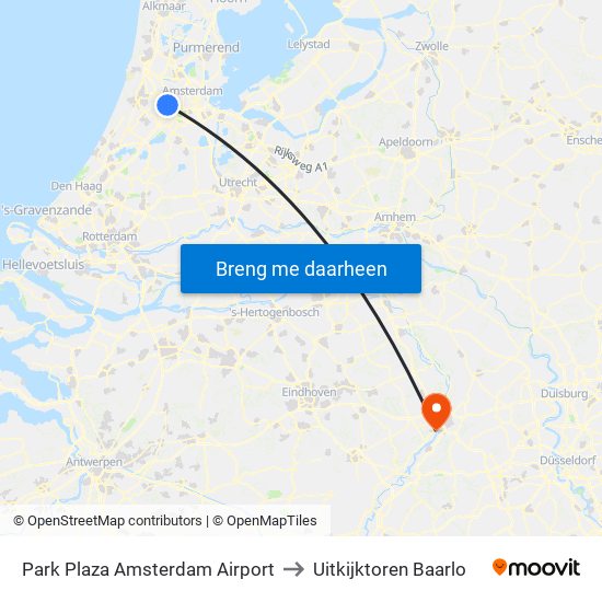 Park Plaza Amsterdam Airport to Uitkijktoren Baarlo map