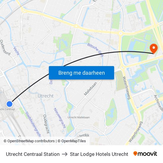 Utrecht Centraal Station to Star Lodge Hotels Utrecht map