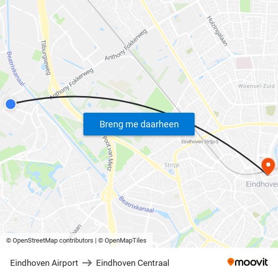 Eindhoven Airport to Eindhoven Centraal map