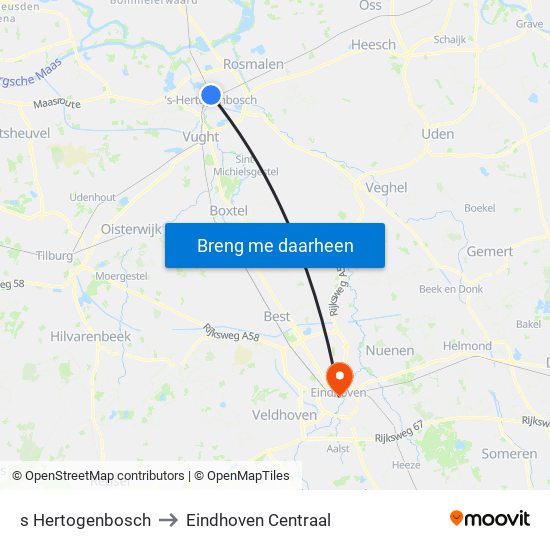 s Hertogenbosch to Eindhoven Centraal map