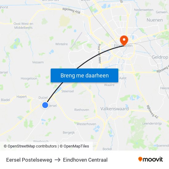 Eersel Postelseweg to Eindhoven Centraal map