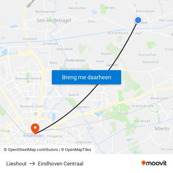 Lieshout to Eindhoven Centraal map