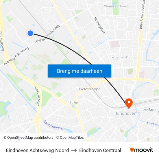 Eindhoven Achtseweg Noord to Eindhoven Centraal map