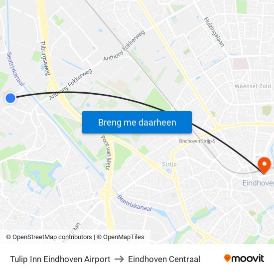 Tulip Inn Eindhoven Airport to Eindhoven Centraal map