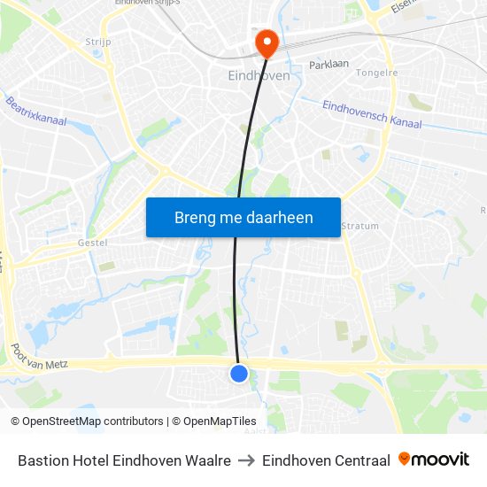 Bastion Hotel Eindhoven Waalre to Eindhoven Centraal map