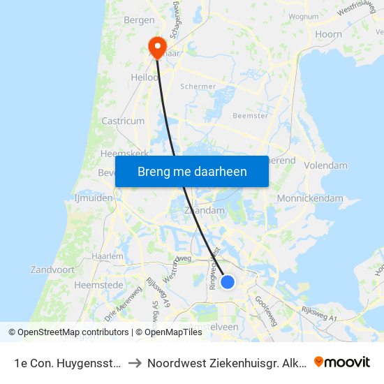 1e Con. Huygensstraat to Noordwest Ziekenhuisgr. Alkmaar map