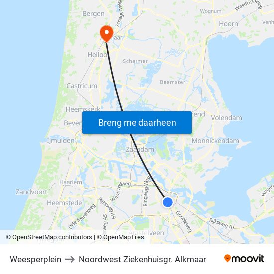 Weesperplein to Noordwest Ziekenhuisgr. Alkmaar map