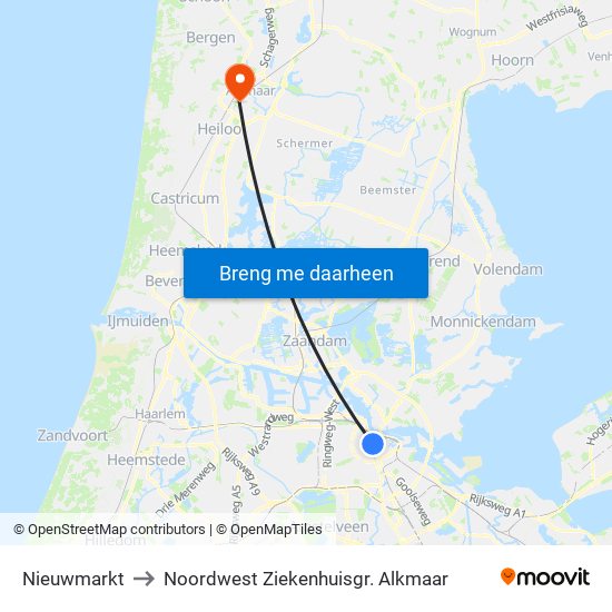 Nieuwmarkt to Noordwest Ziekenhuisgr. Alkmaar map