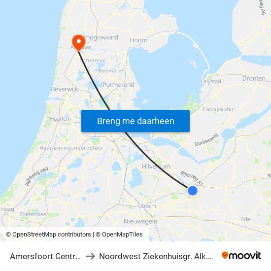 Amersfoort Centraal to Noordwest Ziekenhuisgr. Alkmaar map