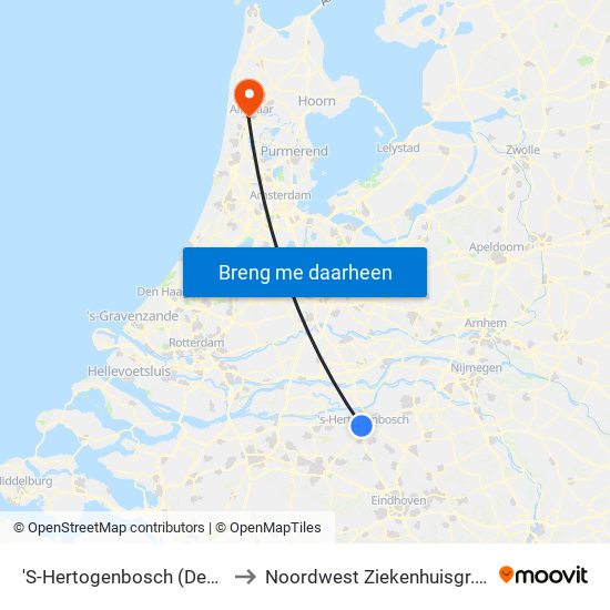 'S-Hertogenbosch (Den Bosch) to Noordwest Ziekenhuisgr. Alkmaar map