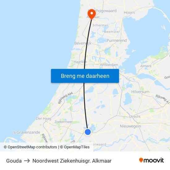 Gouda to Noordwest Ziekenhuisgr. Alkmaar map