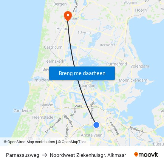 Parnassusweg to Noordwest Ziekenhuisgr. Alkmaar map