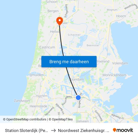 Station Sloterdijk (Perron N) to Noordwest Ziekenhuisgr. Alkmaar map