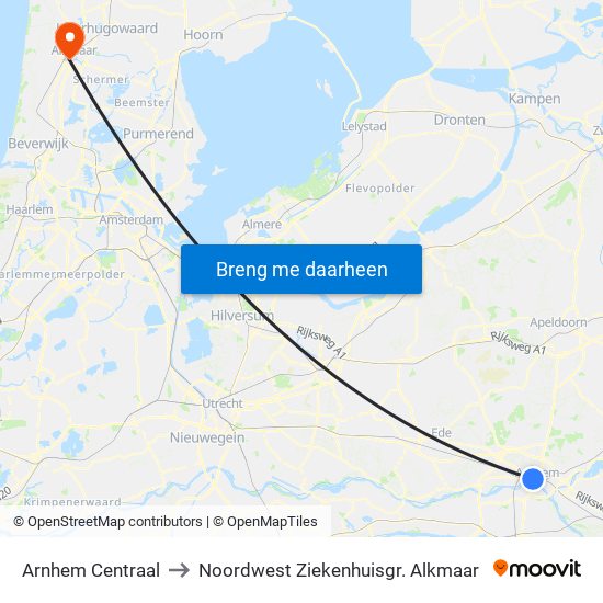 Arnhem Centraal to Noordwest Ziekenhuisgr. Alkmaar map