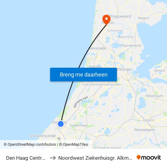 Den Haag Centraal to Noordwest Ziekenhuisgr. Alkmaar map
