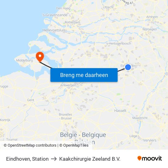Eindhoven, Station to Kaakchirurgie Zeeland B.V. map