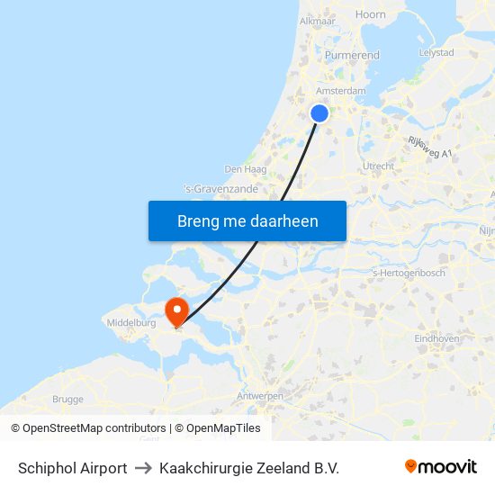 Schiphol Airport to Kaakchirurgie Zeeland B.V. map
