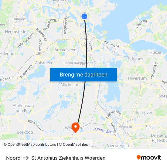 Noord to St Antonius Ziekenhuis Woerden map